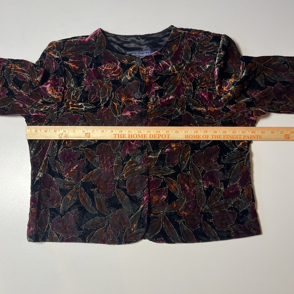 Vtg Maggie McNaughton Velvet Burnout Leaf Jacket Size 18 Festive Autumn Blazer - Picture 4 of 7